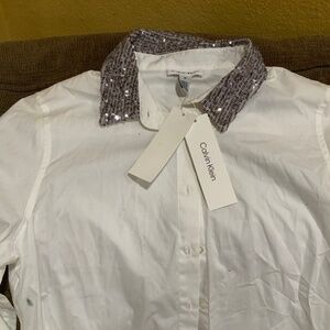 Calvin Klein Women‘s White Long Sleeve Blouse Size M